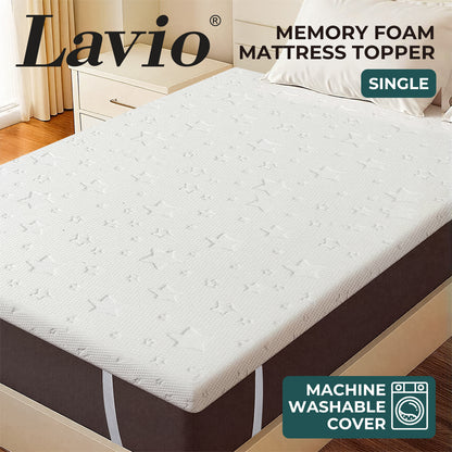 Lavio Single Bed Mattress Topper 5cm Memory Foam Pressure Relief Washable Cover