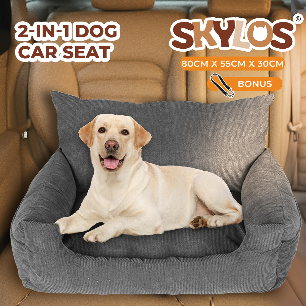 Skylos Pet Car Booster Seat Dog Protector Portable Travel Bed Removable Grey L