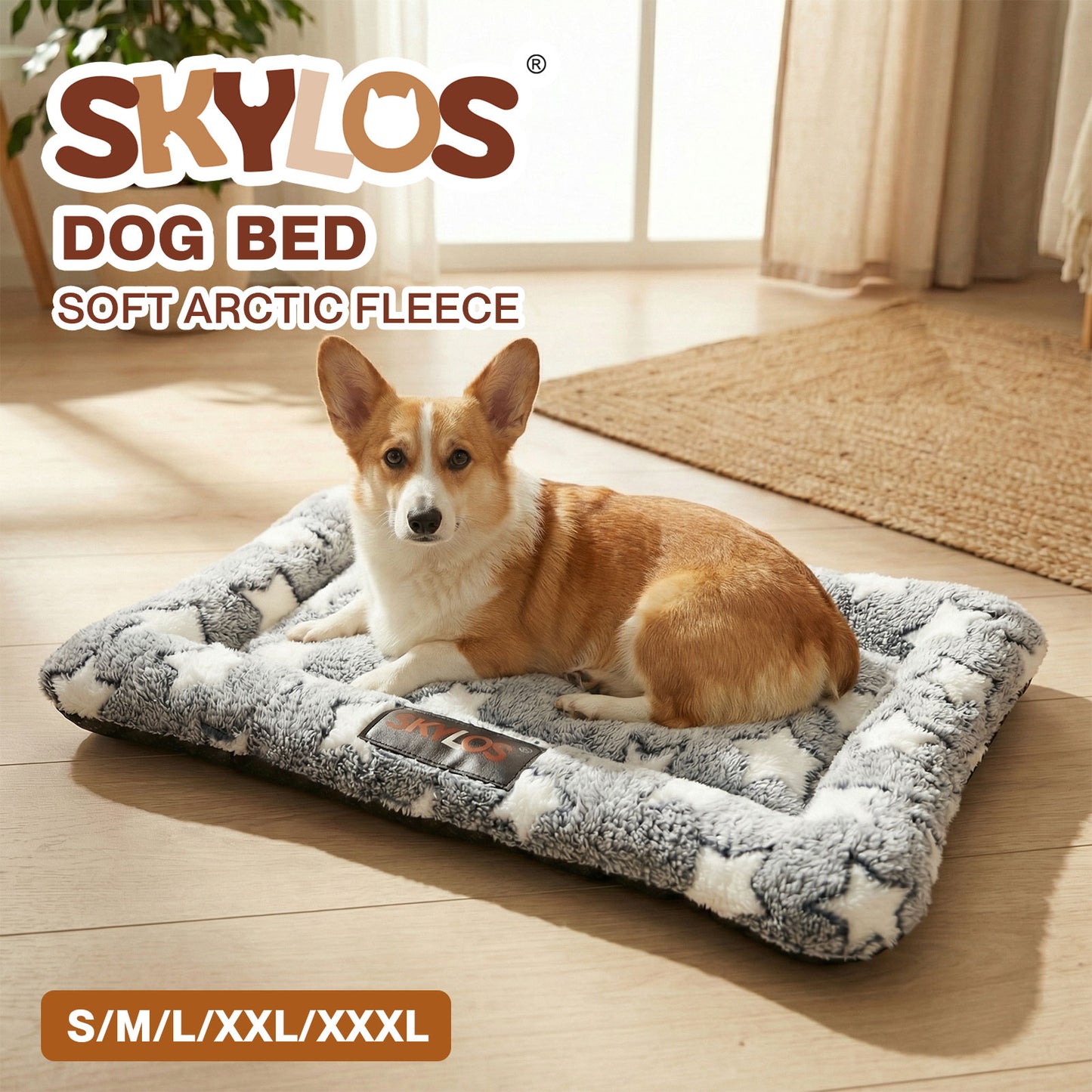Skylos Dog Bed Arctic Fleece Soft Pet Cat Cushion Large Dog Puppy Crate Mat