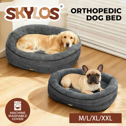 Skylos Orthopedic Dog Bed Plush Soft Washable Pet Bed Grey Cosy Cushion Large