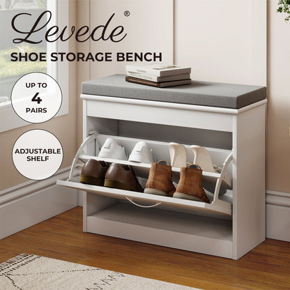 Levede Slim Shoe Cabinet Bench White Shoe Storage Unit Hallway Rack Organiser