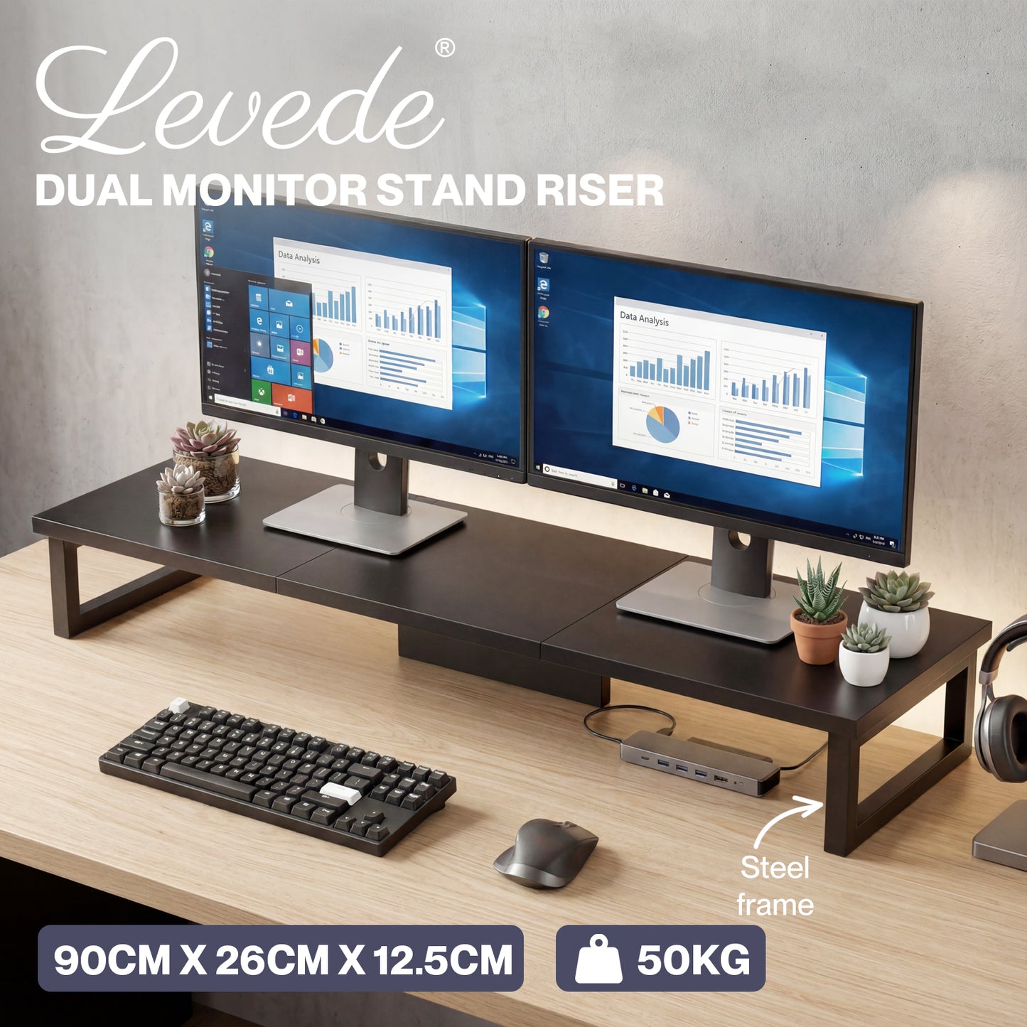 Levede Computer Monitor Stand Riser Office Dual Screen Shelf Desktop Organiser