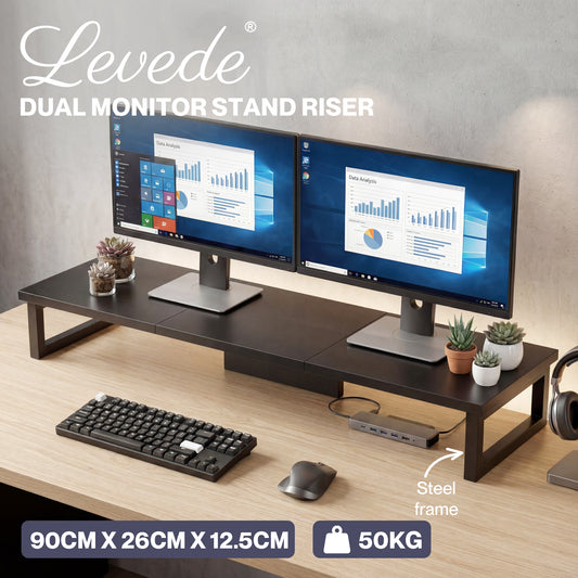 Levede Computer Monitor Stand Riser Office Dual Screen Shelf Desktop Organiser
