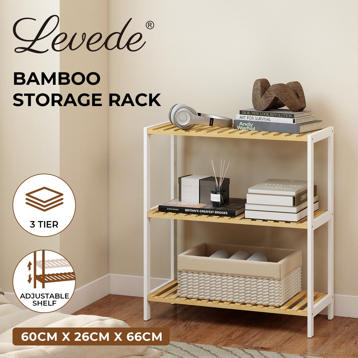 Levede 3-Tier Bamboo Shoe Rack Stand Adjustable Wooden Storage Shelf Organiser