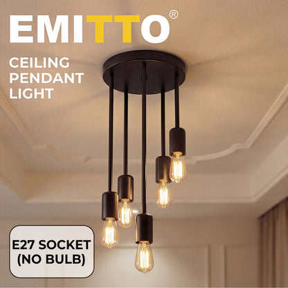 Emitto Ceiling Lights 5 Lights Flush Fitting Pendant Lamp E27 Base Black