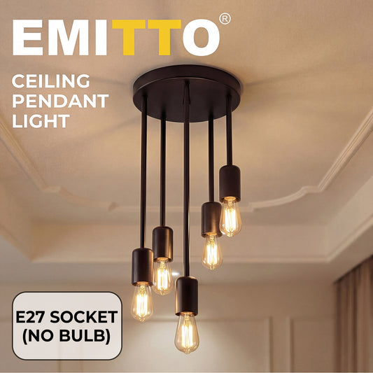 Emitto Ceiling Lights 5 Lights Flush Fitting Pendant Lamp E27 Base Black