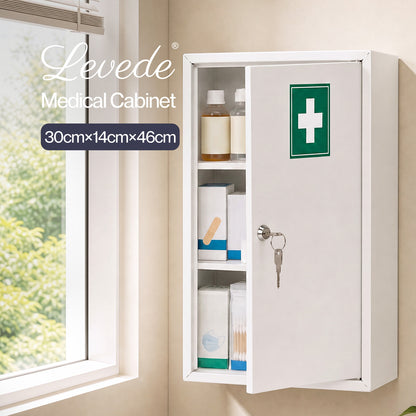 Levede Medicine Cabinet Lockable Wall Mounted Storage Box Metal Home White