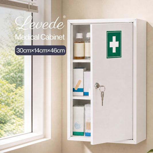 Levede Medicine Cabinet Lockable Wall Mounted Storage Box Metal Home White