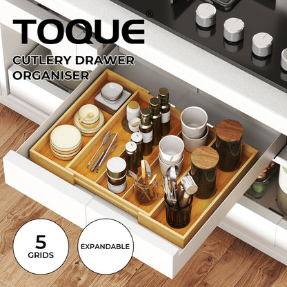 Toque Cutlery Tray Kitchen Drawer Organiser Extendable Bamboo Utensils Storage