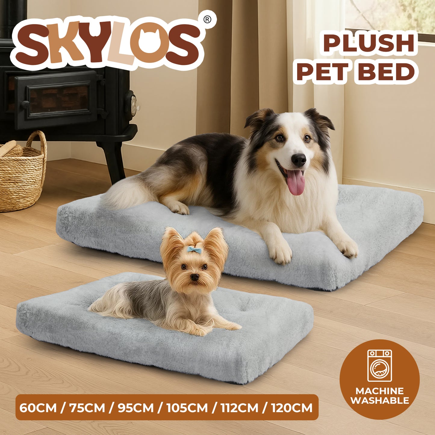 Skylos Large Dog Bed Plush Cat Pet Cushion Mat Dog Crate Mattress Washable Soft