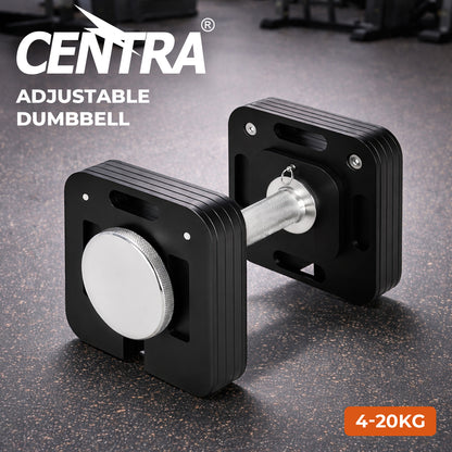 Centra Adjustable Dumbbell Set 4-20KG Auto Lock Home Gym Weight Training Fitness