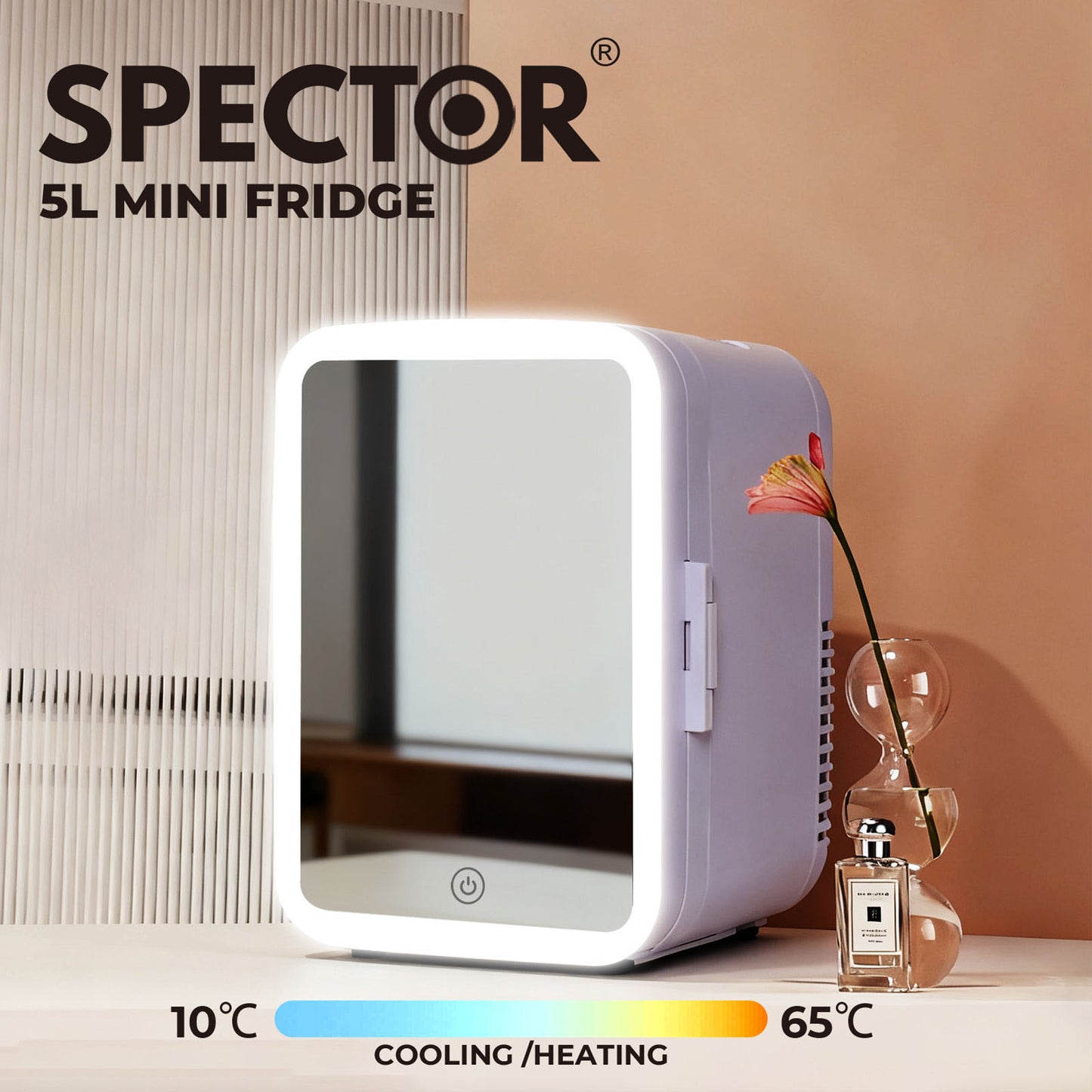 Spector Mini Fridge 5L Portable Tabletop Cooler Warmer LED Makeup Mirror Bedroom