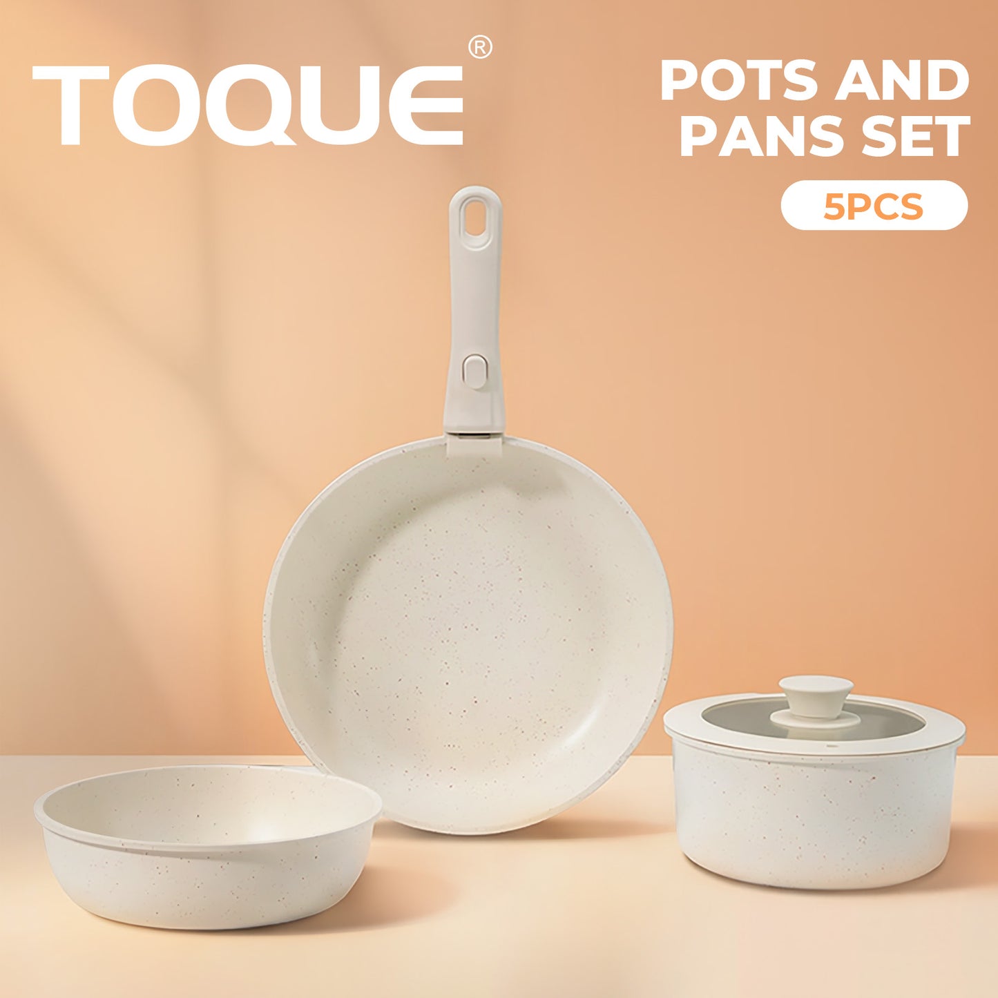 Toque 5PCS Cookware Set Non-Stick Pots and Sauce Pans Set with Detachable Handle