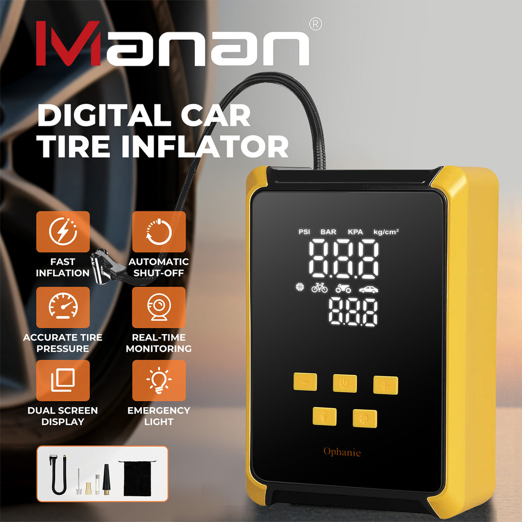 Manan Car Tyre Inflator Electric Air Compressor Pump 12V 150PSI with LED Light