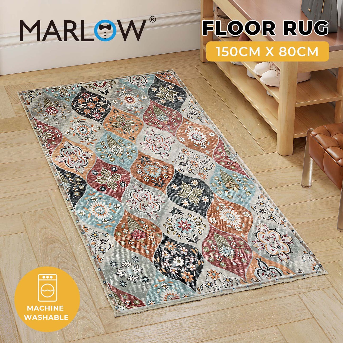 Marlow Floor Area Rug Runner for Living Room Bedroom Washable Non Slip 80x150cm