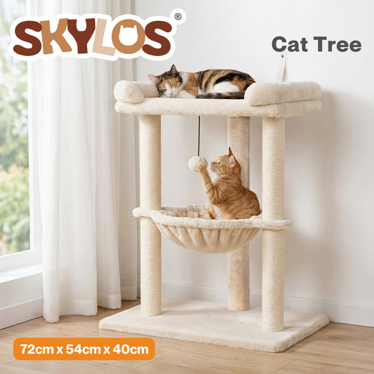 Skylos Cat Tree Tower Bed with Hammock Ball Scratching Post Large Perch Beige