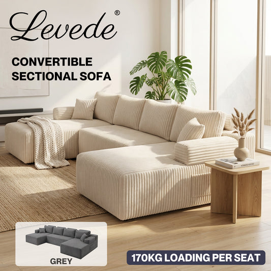 Levede Modular Sectional Sofa 4 Seater Convertible Bed Corduroy Boneless Couches