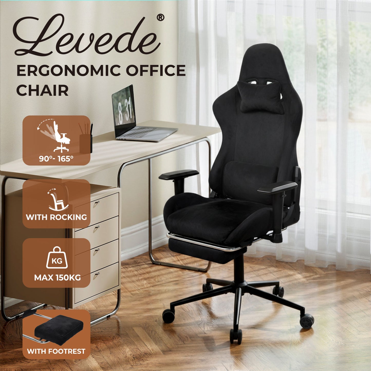 Ergonomic Office Chair 165° Reclining Executive Computer Chair with Spring Seat