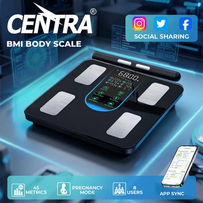 Centra Smart Scale for Body Fat Bathroom Digital Pregnancy BMI Monitor Bluetooth