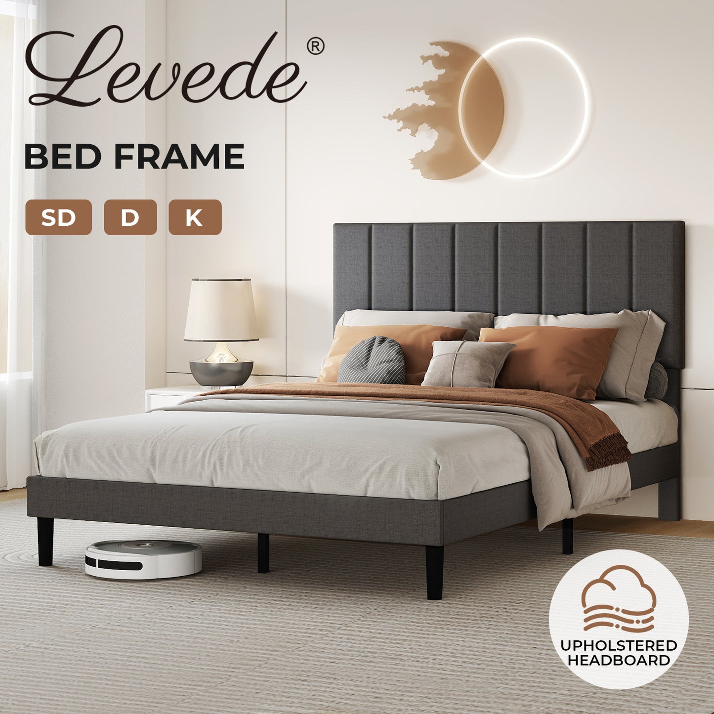 Levede Bed Frame Small Double King  Linen Fabric Upholstered Soft Foam Headboard