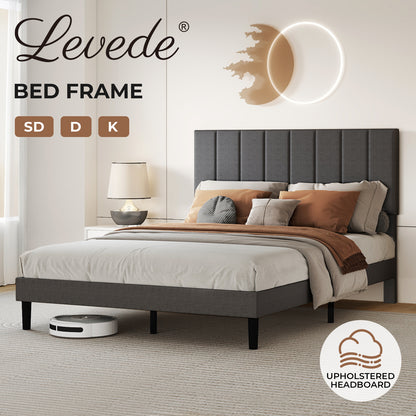 Levede Bed Frame Small Double King  Linen Fabric Upholstered Soft Foam Headboard