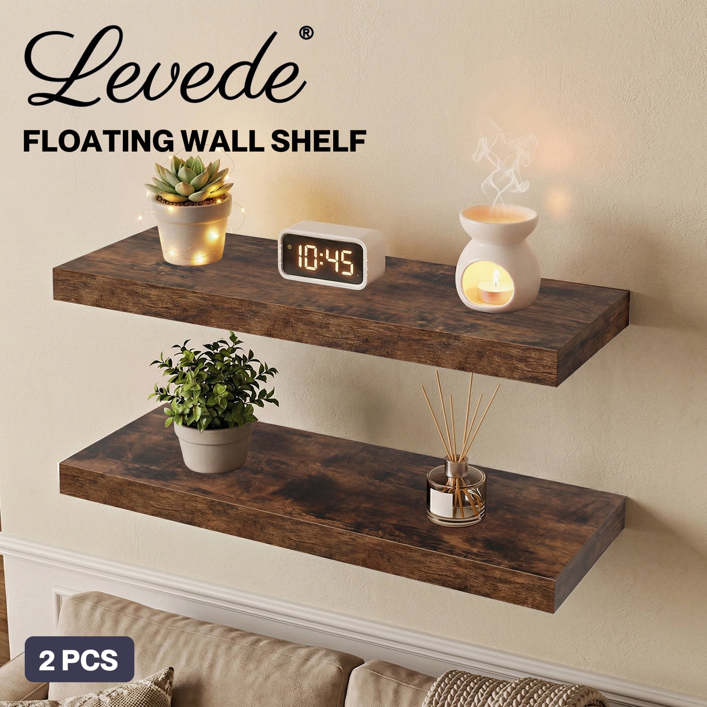 Levede Floating Shelf Wall Mounted Storage Modern Easy Assembly 2 PCS Brown