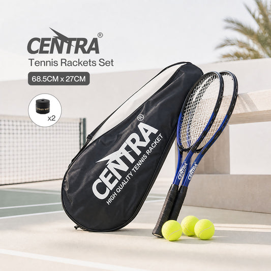 Centra 9Pcs Tennis Racket Set Lightweight Racquet Balls Carry Bag Overgrips