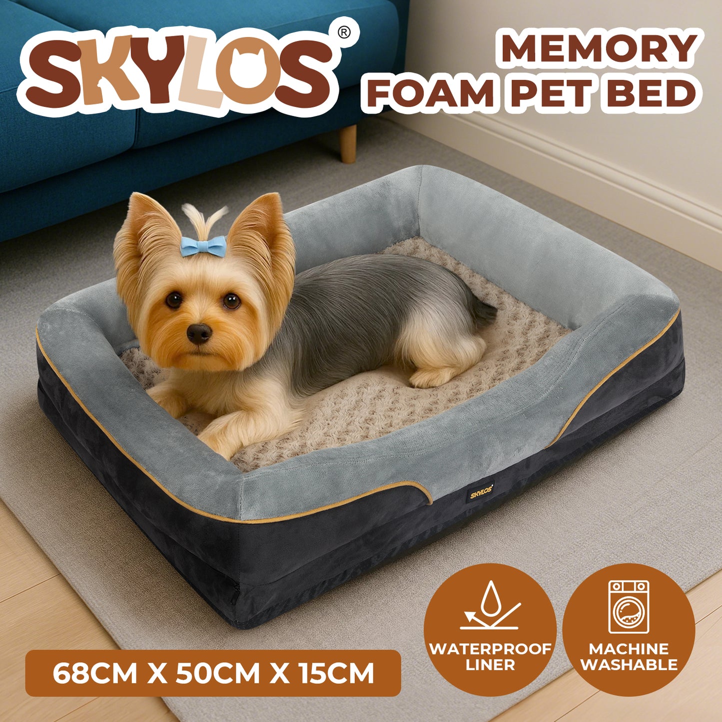 Skylos Orthopaedic Dog Bed Water Resistant Small Pet Cushion Mattress Washable