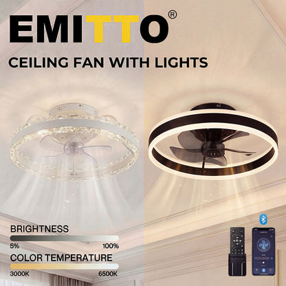 Emitto Ceiling Fan Light Modern LED Flush Mount Lamp 6 Speed Lamp Black White