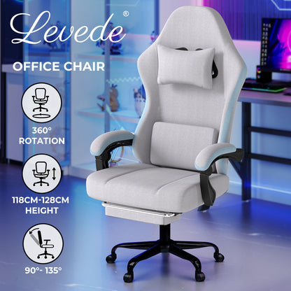 Levede Office Desk Chair Fabric Gaming Recliner Adjustable Height Swivel Grey