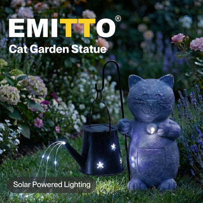 Emitto Solar Light Cat Garden Statue Ornament Resin Metal Stone Grey Black