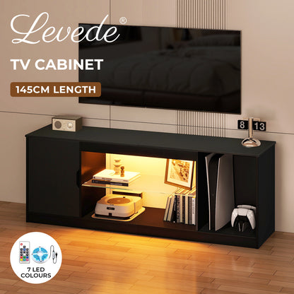 Levede TV Cabinet  with LED Lights Entertainment Unit Cupboard Storage 145cm MFC