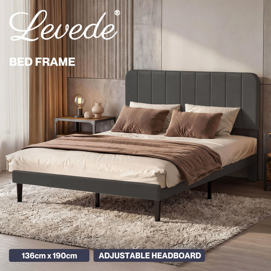 Levede Double Bed Frame with Adjustable Headboard Velvet Upholstered Dark Grey