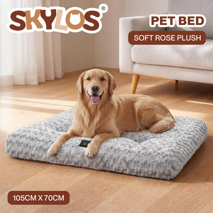 SKYLOS Large Dog Bed Plush Soft Rose Velvet Non-Slip Pet Crate Keneel Mat 3XL