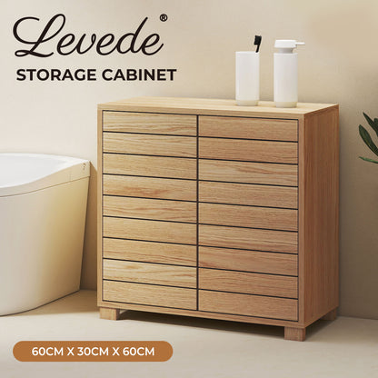 Levede Bathroom Floor Storage Cabinet 2-Tier Adjustable Shelf Cupboard Oak Style