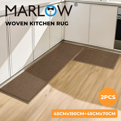 Marlow Kitchen Mat 2PCS Non Slip Woven Rubber Floor Mat Absorbent Runner Brown
