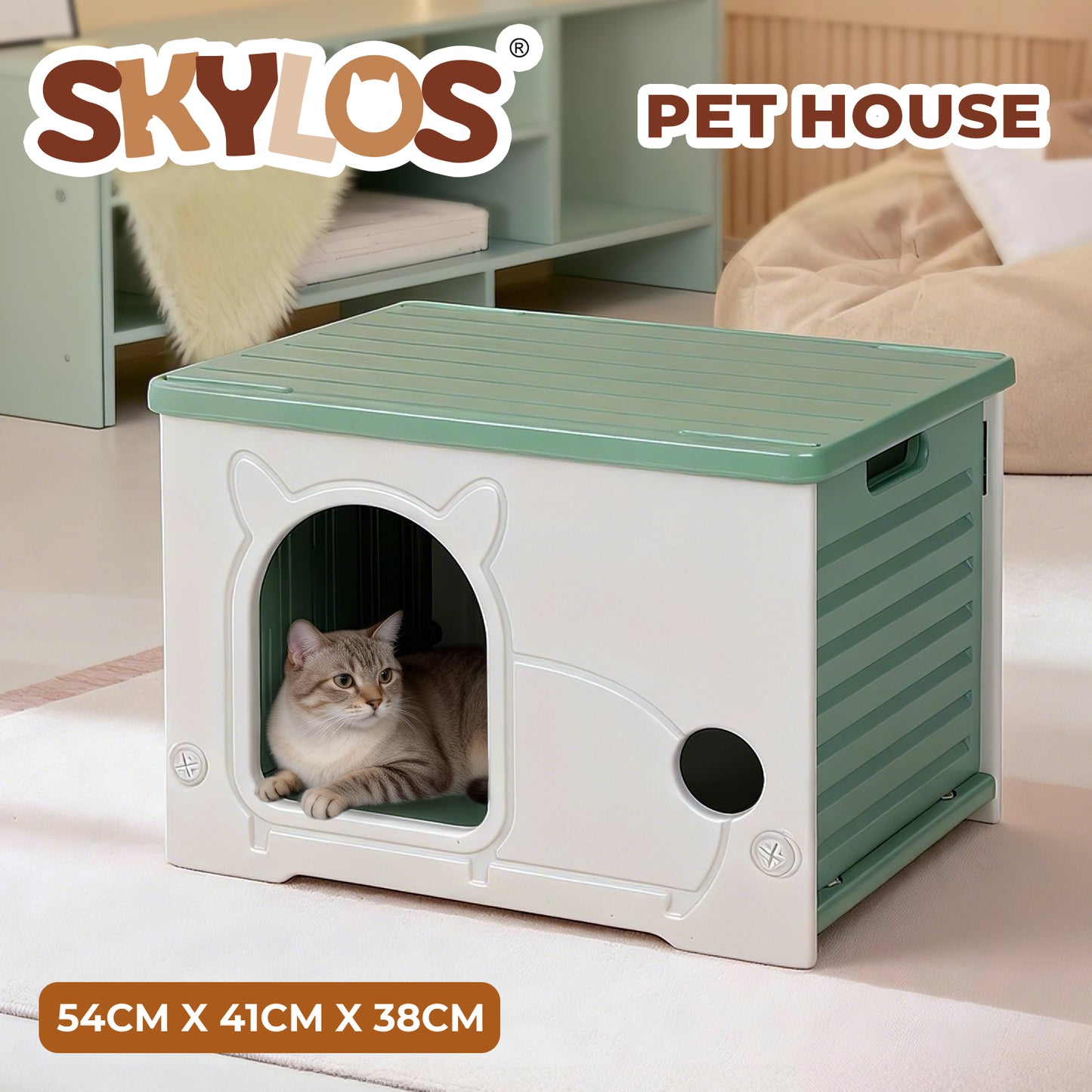 Skylos Dog Kennel Plastic Puppy Shelter Pet House Weatherproof Outdoor Indoor