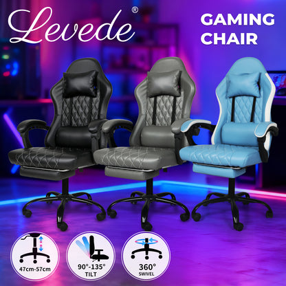 Levede Office Chair Gaming Racing Recliner Adjustable Spring Cushion Footrest