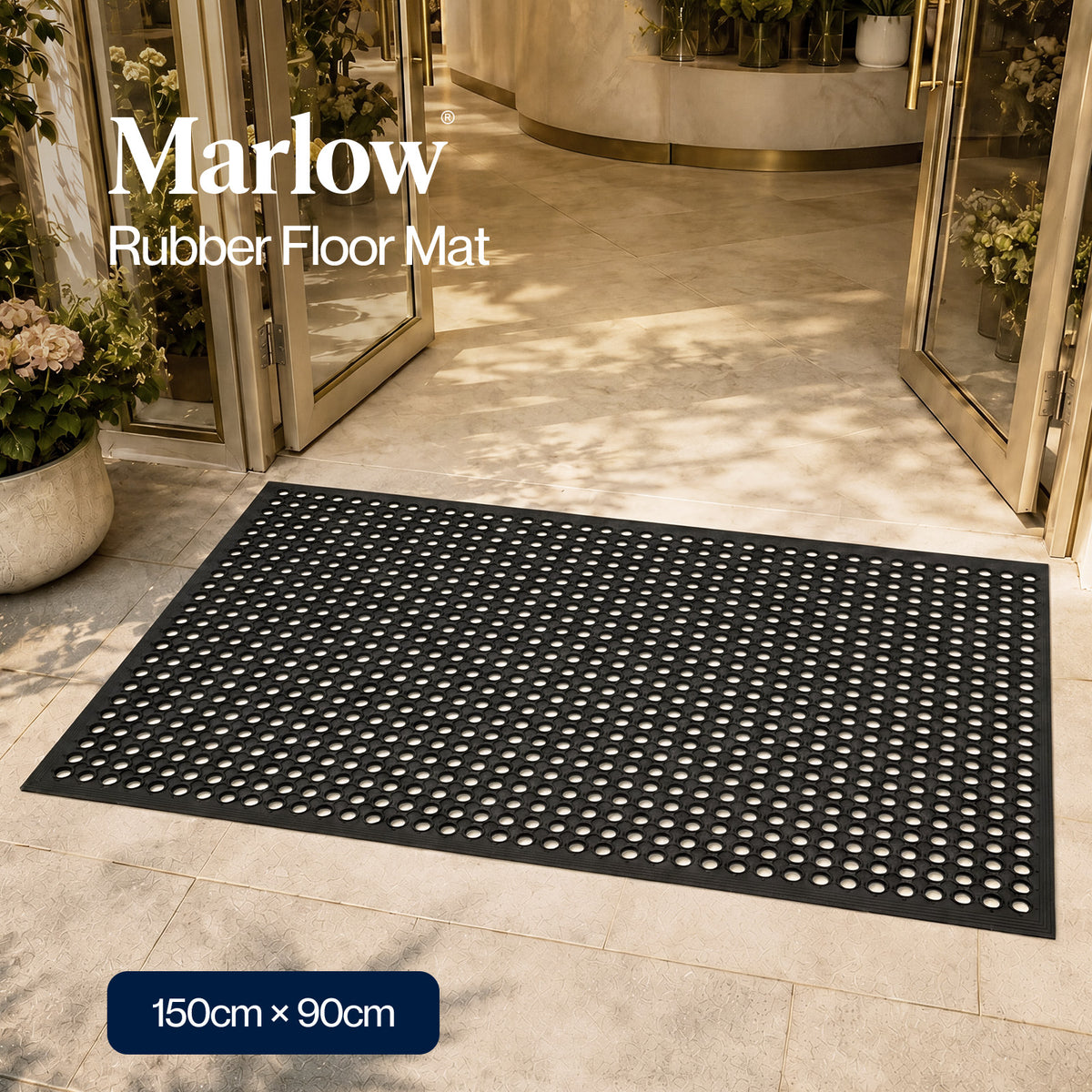 Marlow Door Mat Outdoor Rubber Drainage Slip-Resistant for Garage Entry Black