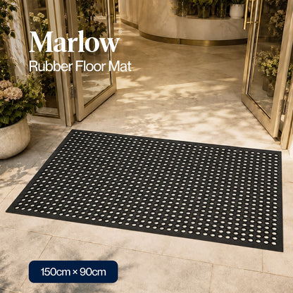 Marlow Door Mat Outdoor Rubber Drainage Slip-Resistant for Garage Entry Black