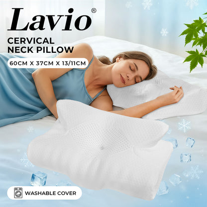 Lavio Ergonomic Neck Pillow Memory Foam for Sleep Well Breathable Washable Cover