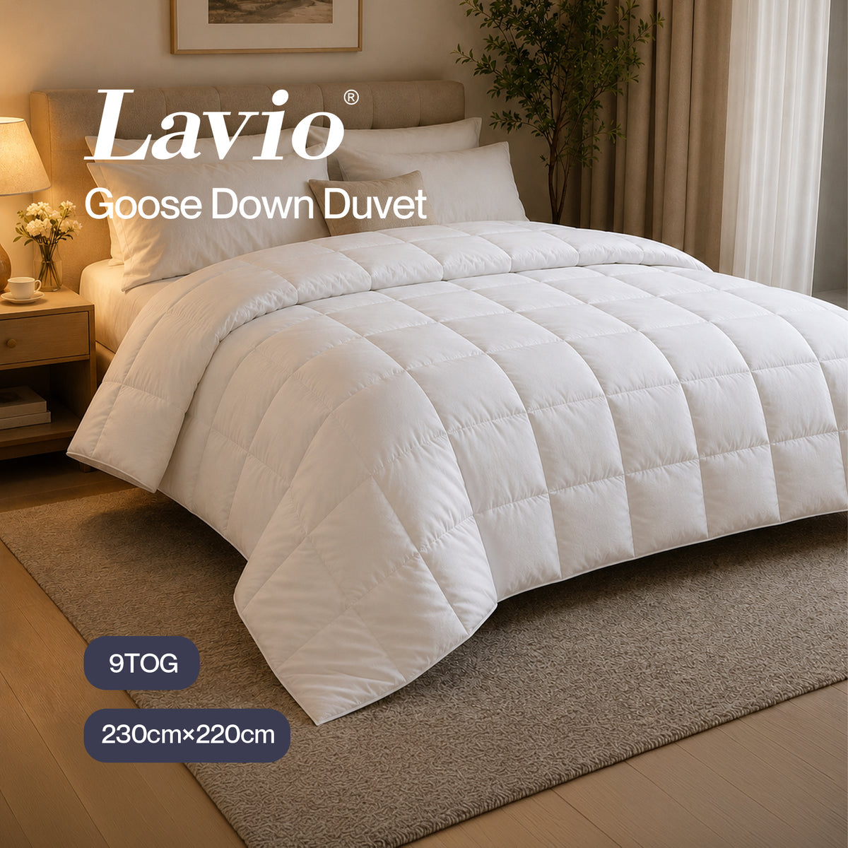 Lavio Duvet Goose Down Quilt 9TOG 100% Cotton Breathable Washable King White