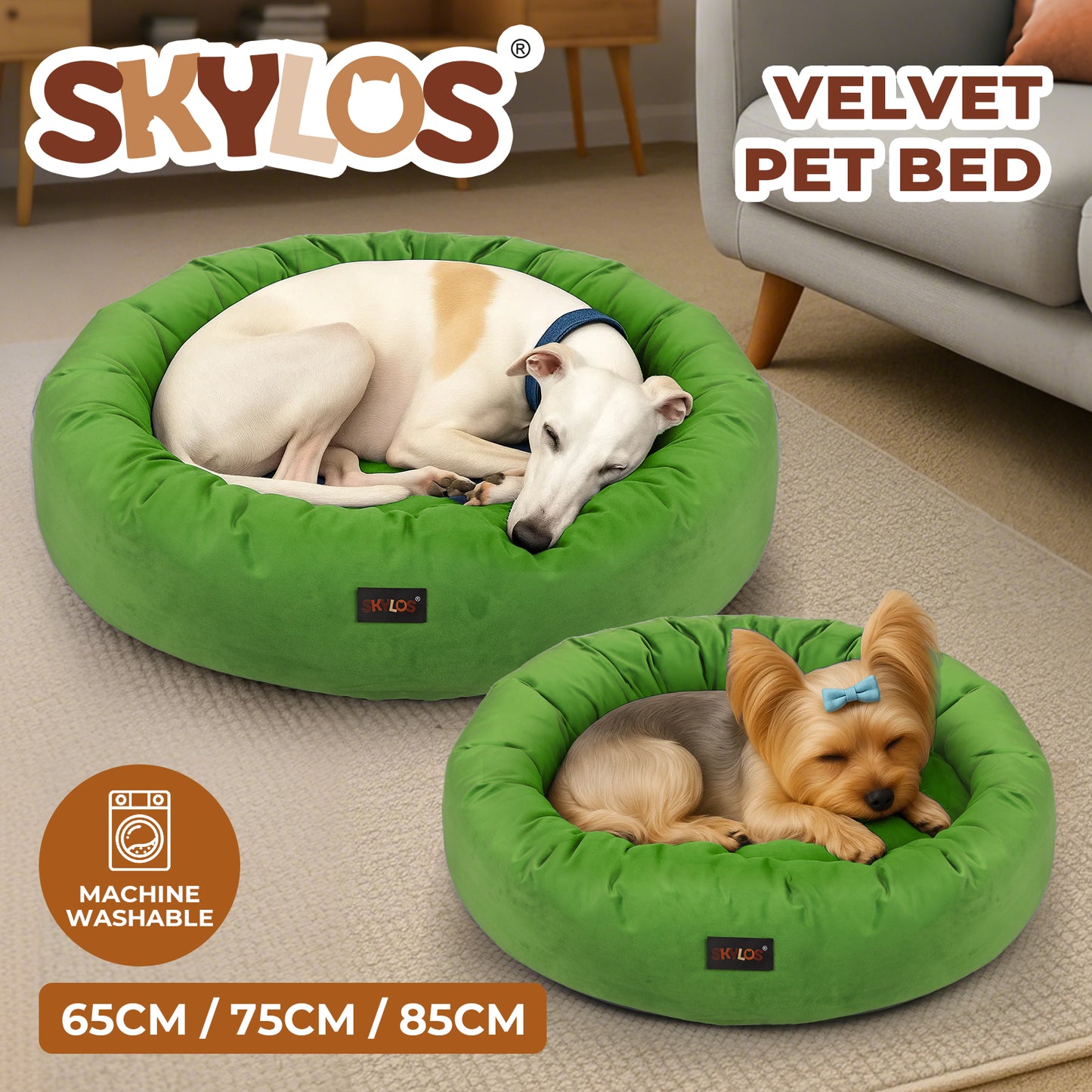 Donut Dog Bed Velvet Calming Washable Large Small Pet Cushion Soft Mattress