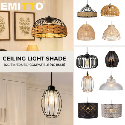 Emitto Ceiling Light Shade Easy Fit Pendant Lampshade Woven Metal Glass E27 B22
