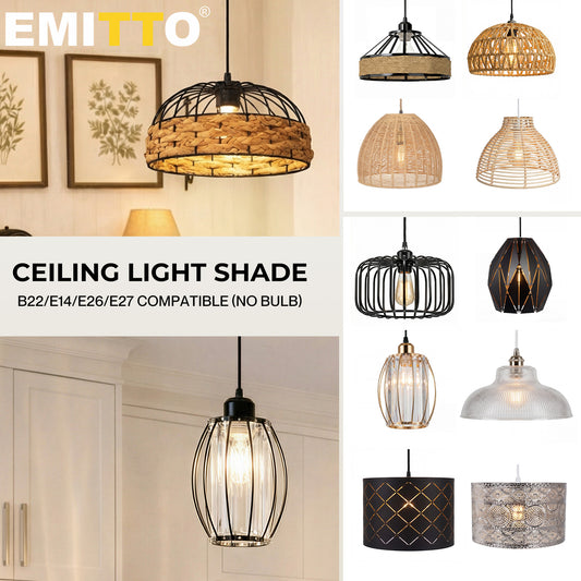Emitto Ceiling Light Shade Easy Fit Pendant Lampshade Woven Metal Glass E27 B22