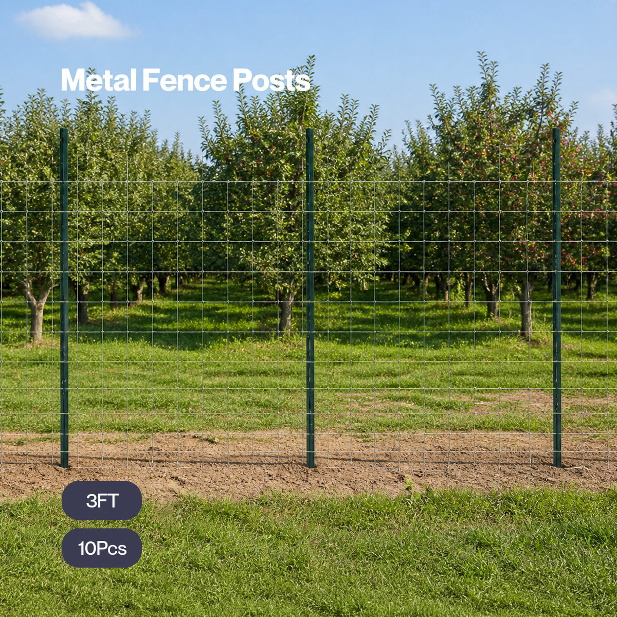 Metal Fence Posts 3Ft 10Pc Set U Shape Powder Coated for Garden Boundary Green