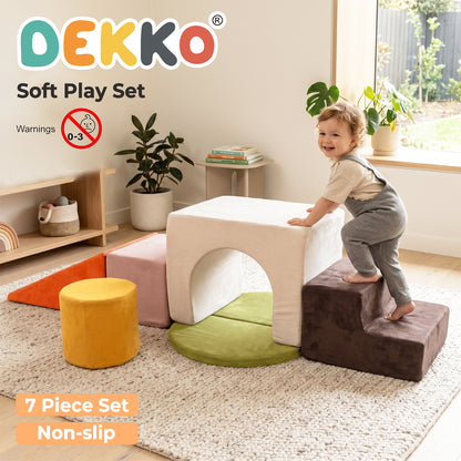 Dekko Soft Play Set Foam Blocks Baby Climbing Blocks Vellum Suede Multi-Colour