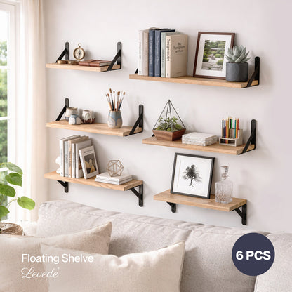 Levede Floating Shelves 6 Set Wood Shelves for Wall Brown Modern Storage Home
