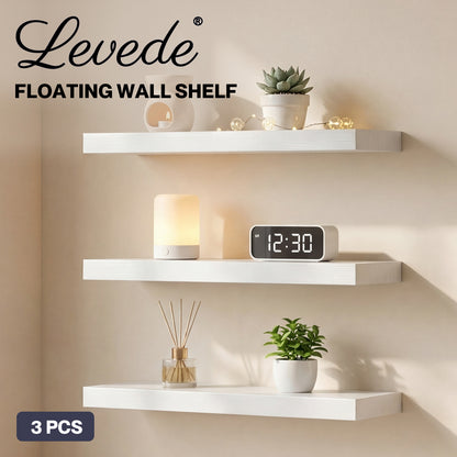 Levede Floating Shelf Wall Storage Screw Mounted Rustic Home Decor 3 PCS White