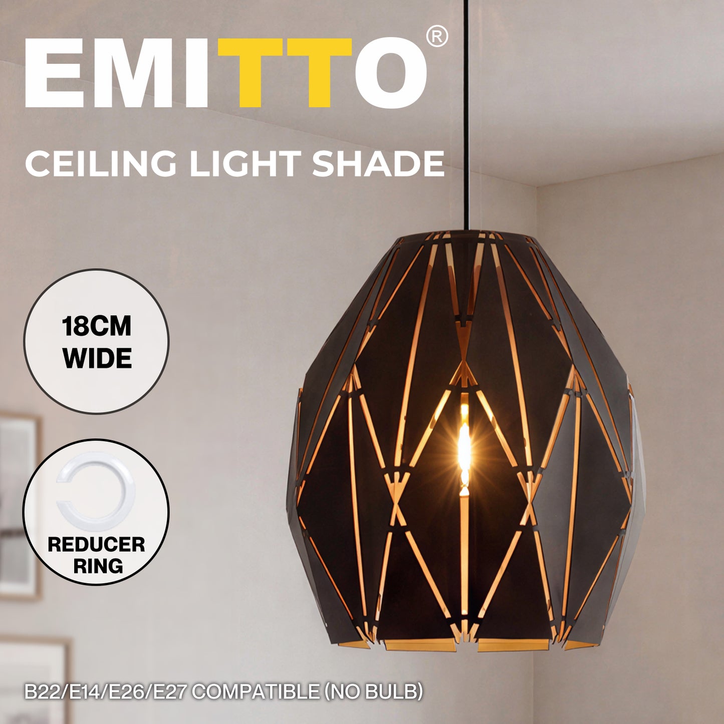 Emitto Ceiling Light Shade Pendant Metal Lampshade Easy Fit Lightshade Geometric